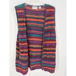Carriage Court Multicolor Crochet Knit Open Front Sleeveless Vest Women's L